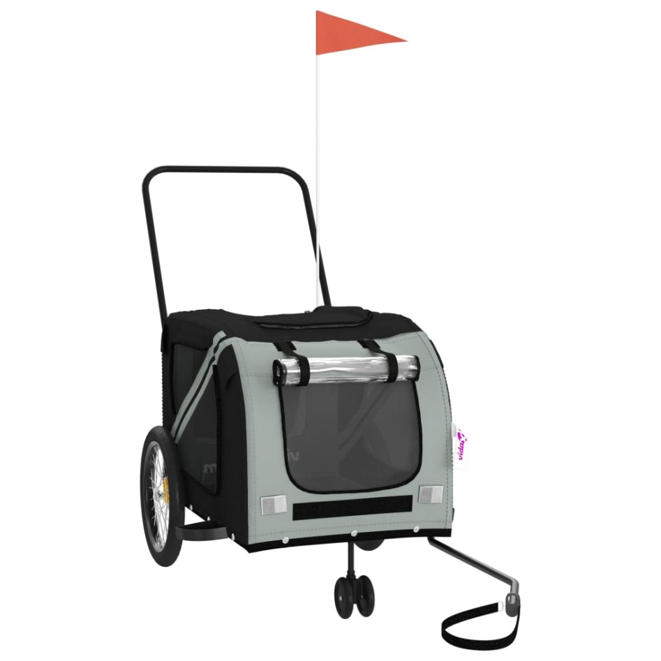 Remolque de bicicleta mascotas hierro tela Oxford gris