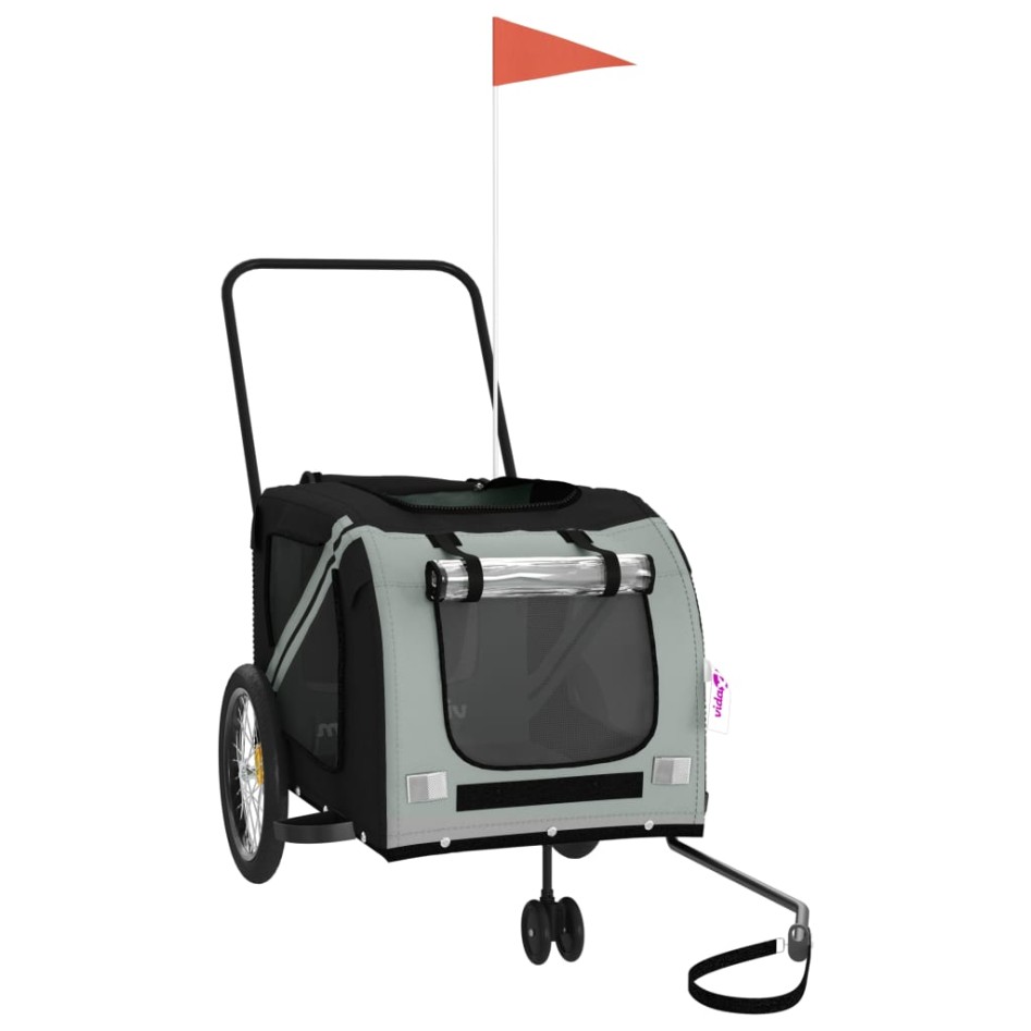 Remolque de bicicleta mascotas hierro tela Oxford gris