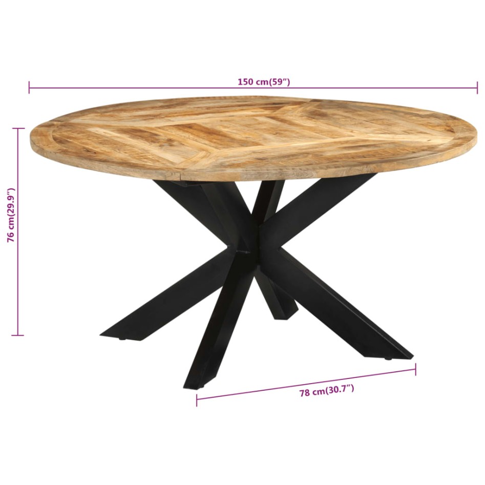 Mesa de comedor madera maciza de mango sin tratar Ø150x76