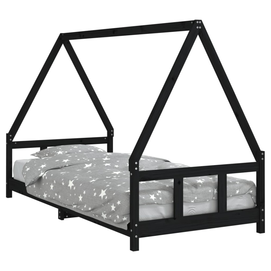 Estructura de cama para niños madera de pino negro 90x200