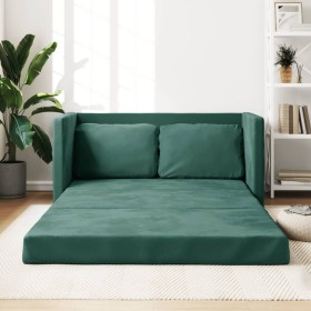Sofá cama de suelo 2 en 1 terciopelo verde oscuro 122x204x55