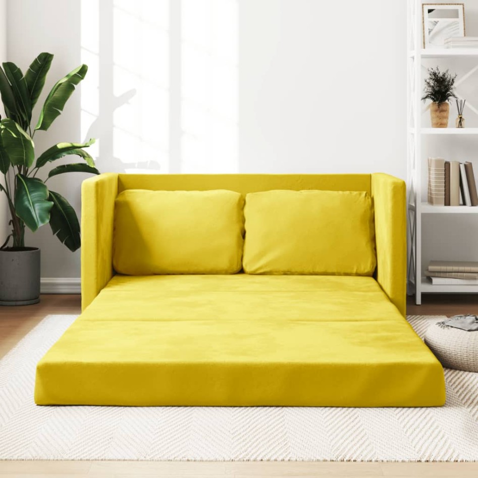 Sofá cama suelo 2 en 1 terciopelo amarillo oscuro 122x204x55