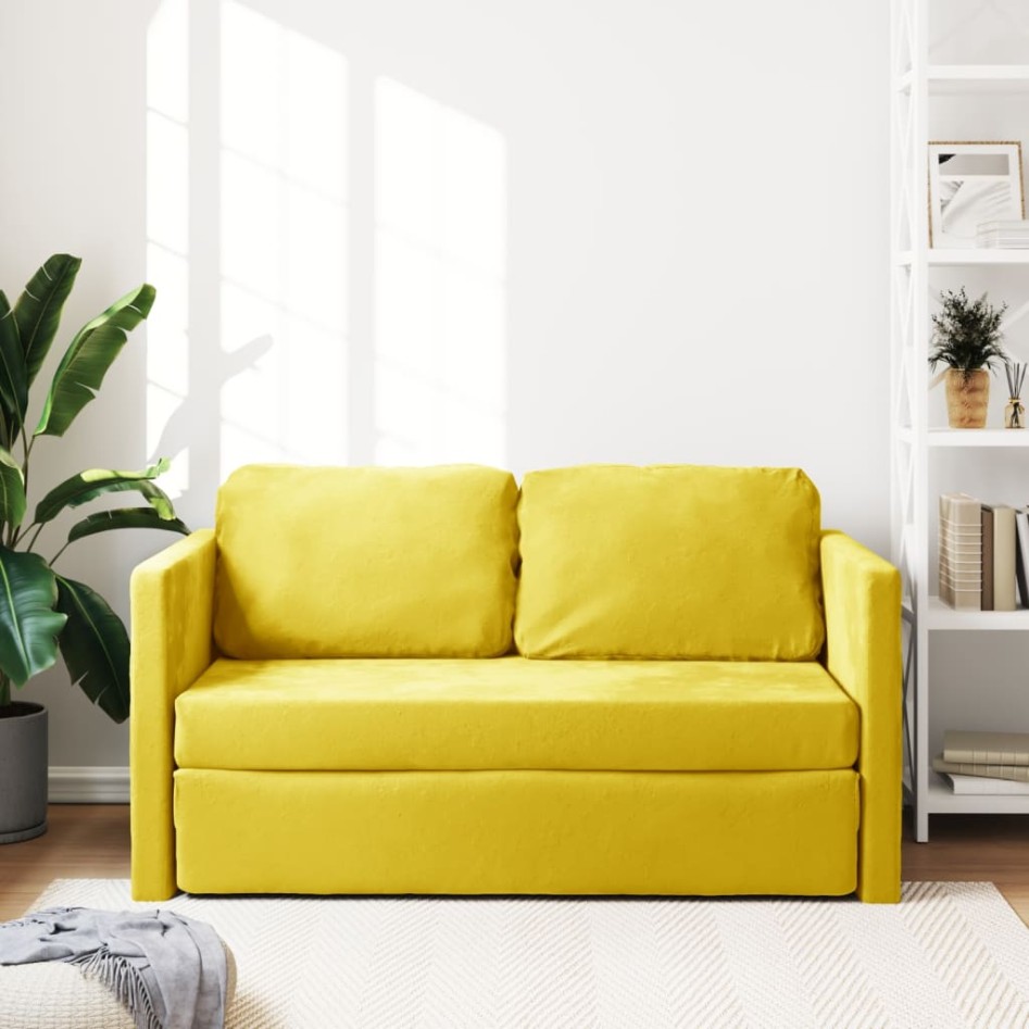Sofá cama suelo 2 en 1 terciopelo amarillo oscuro 122x204x55