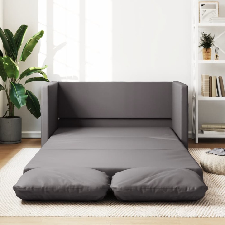 Sofá cama de suelo 2 en 1 cuero sintético gris 112x174x55