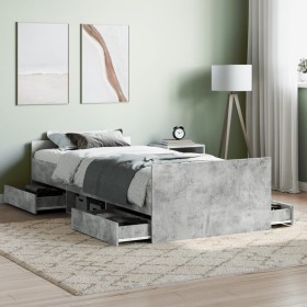Estructura de cama con cabecero piecero gris hormigón