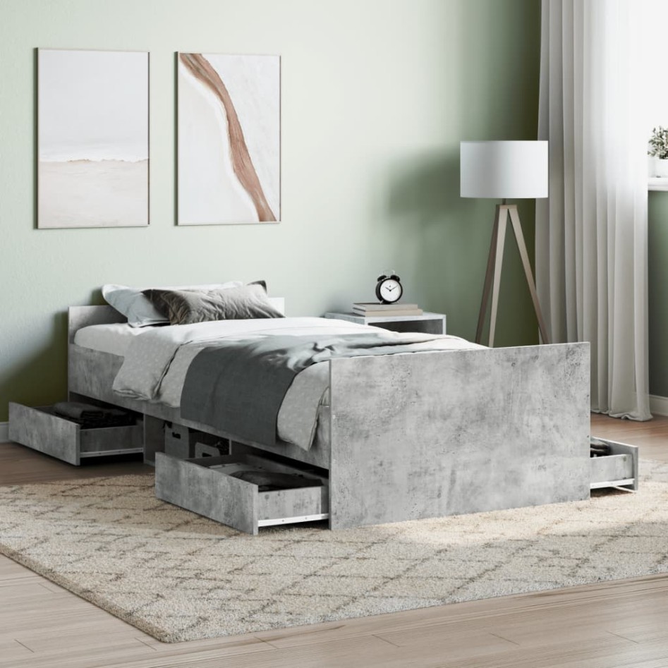 Estructura de cama con cabecero piecero gris hormigón