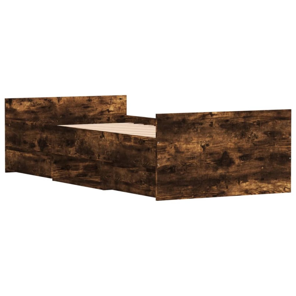 Estructura de cama con cabecero piecero roble ahumado