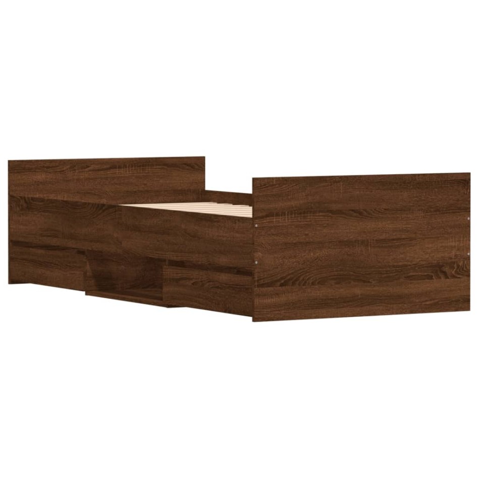 Estructura de cama con cabecero piecero roble marrón 90x200