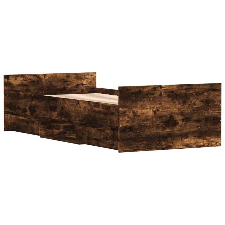 Estructura de cama con cabecero piecero roble ahumado