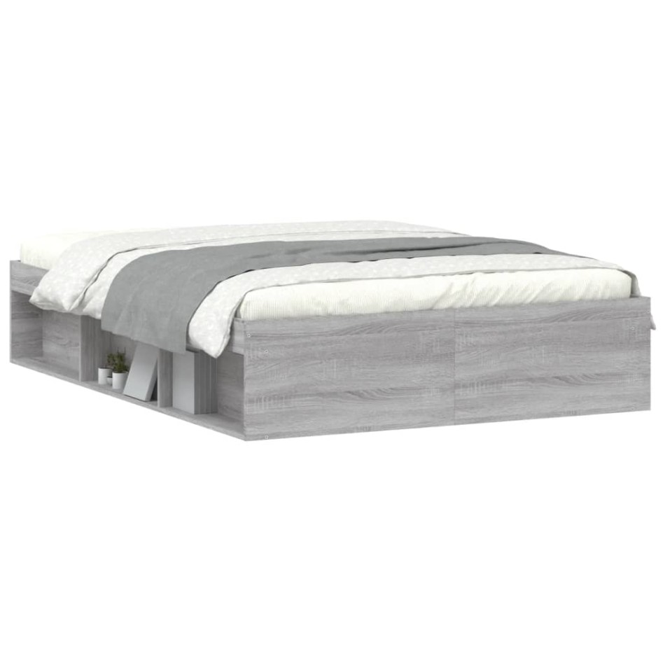 Estructura de cama de matrimonio Sonoma gris 135x190