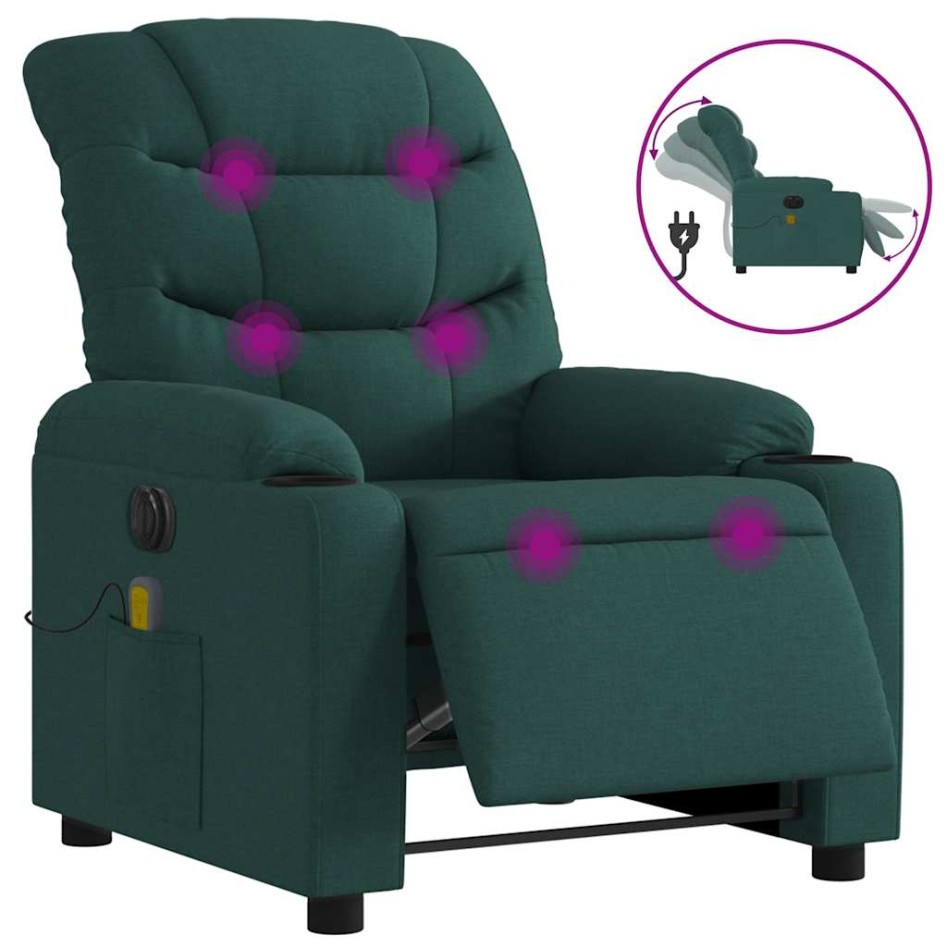 Sillón reclinable de masaje eléctrico tela verde