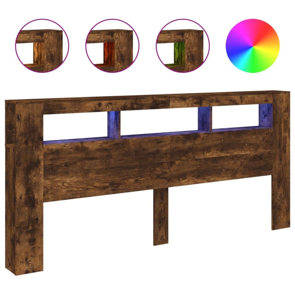 Cabecero LED madera ingeniería roble ahumado 220x18,5x103,5