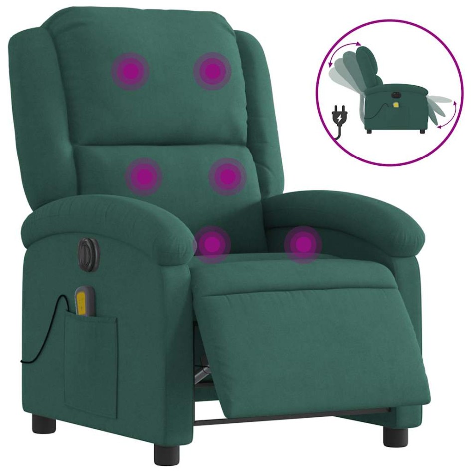 Sillón reclinable de masaje eléctrico terciopelo verde