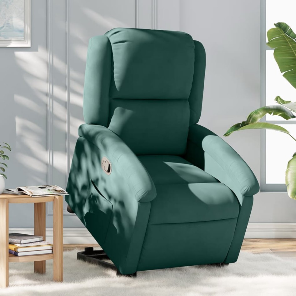 Sillón reclinable elevable terciopelo verde