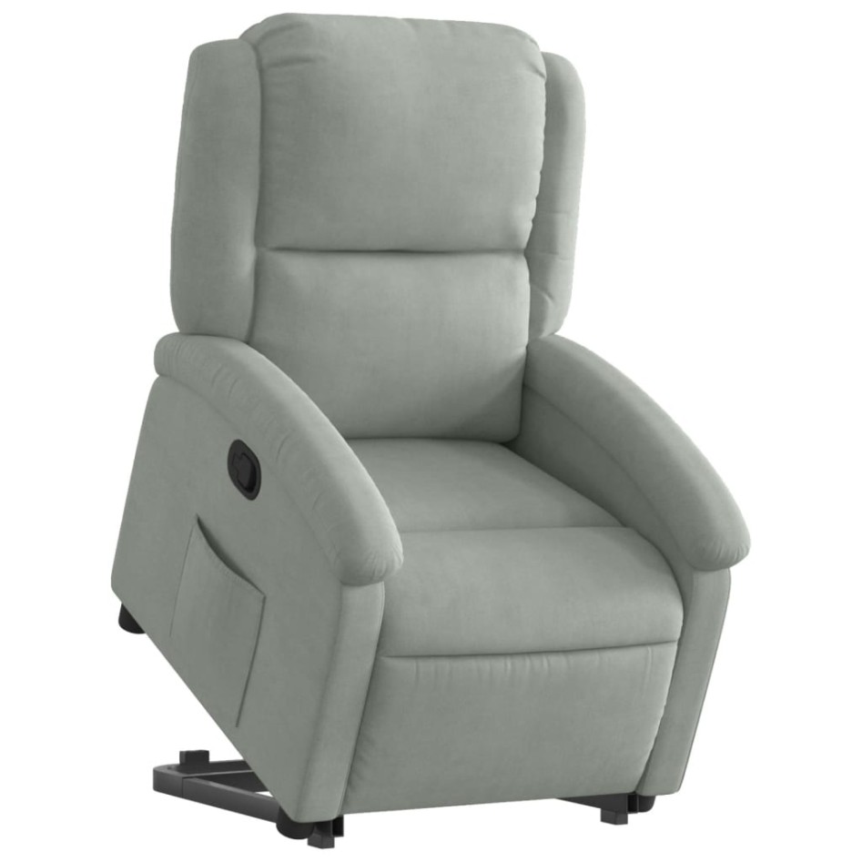 Sillón reclinable elevable terciopelo gris