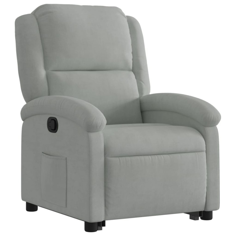 Sillón reclinable elevable terciopelo gris