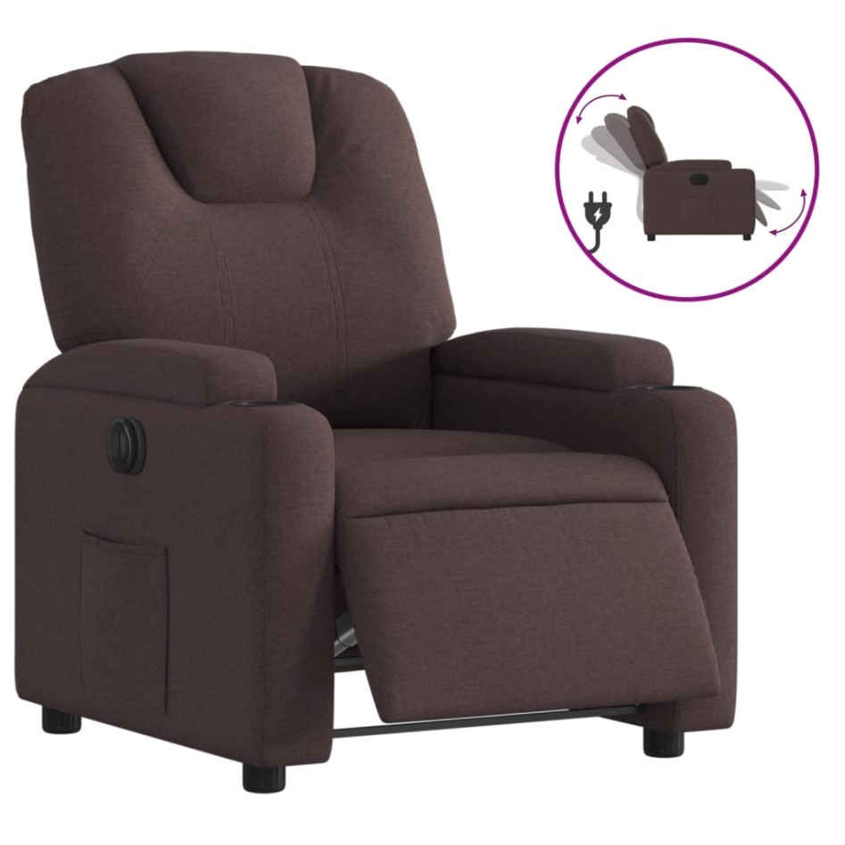 Sillón reclinable eléctrico tela marrón