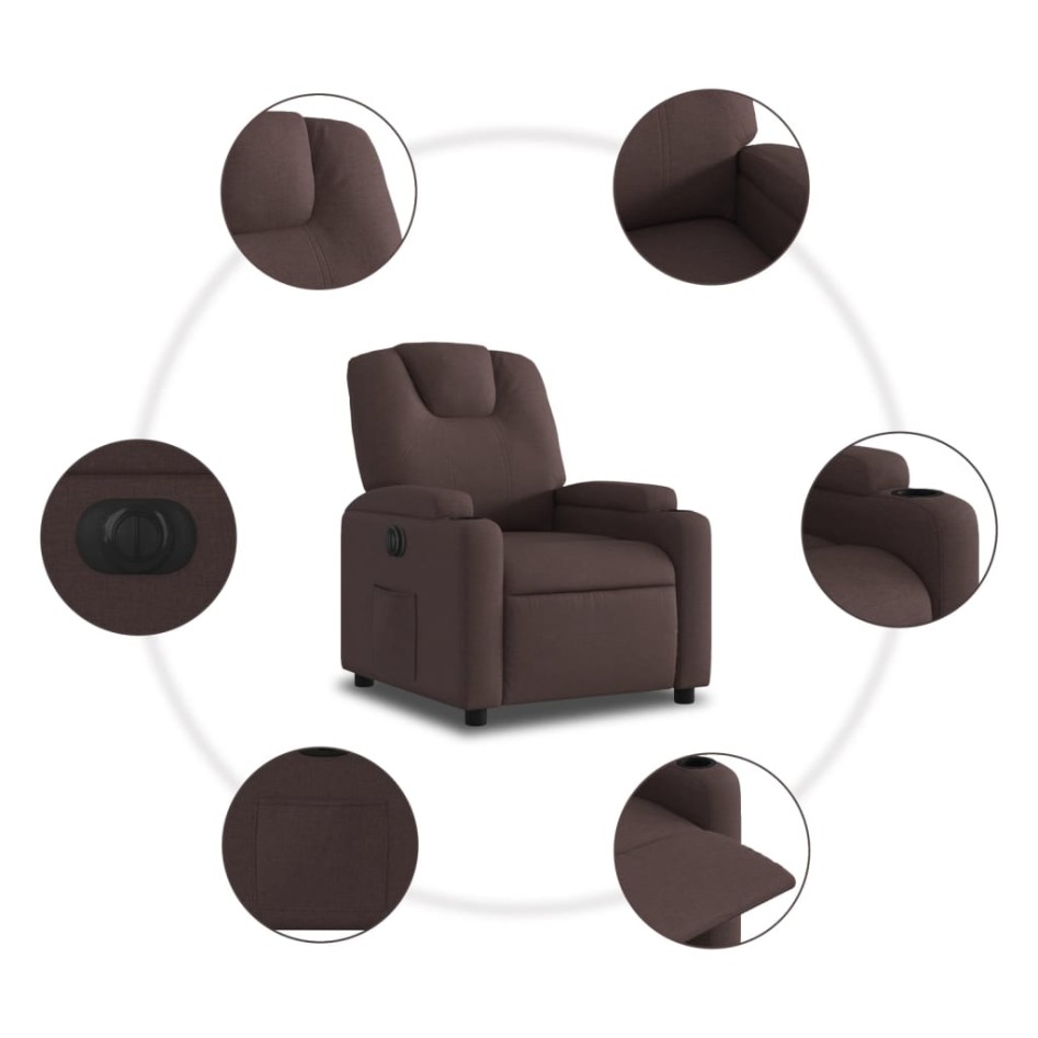 Sillón reclinable eléctrico tela marrón