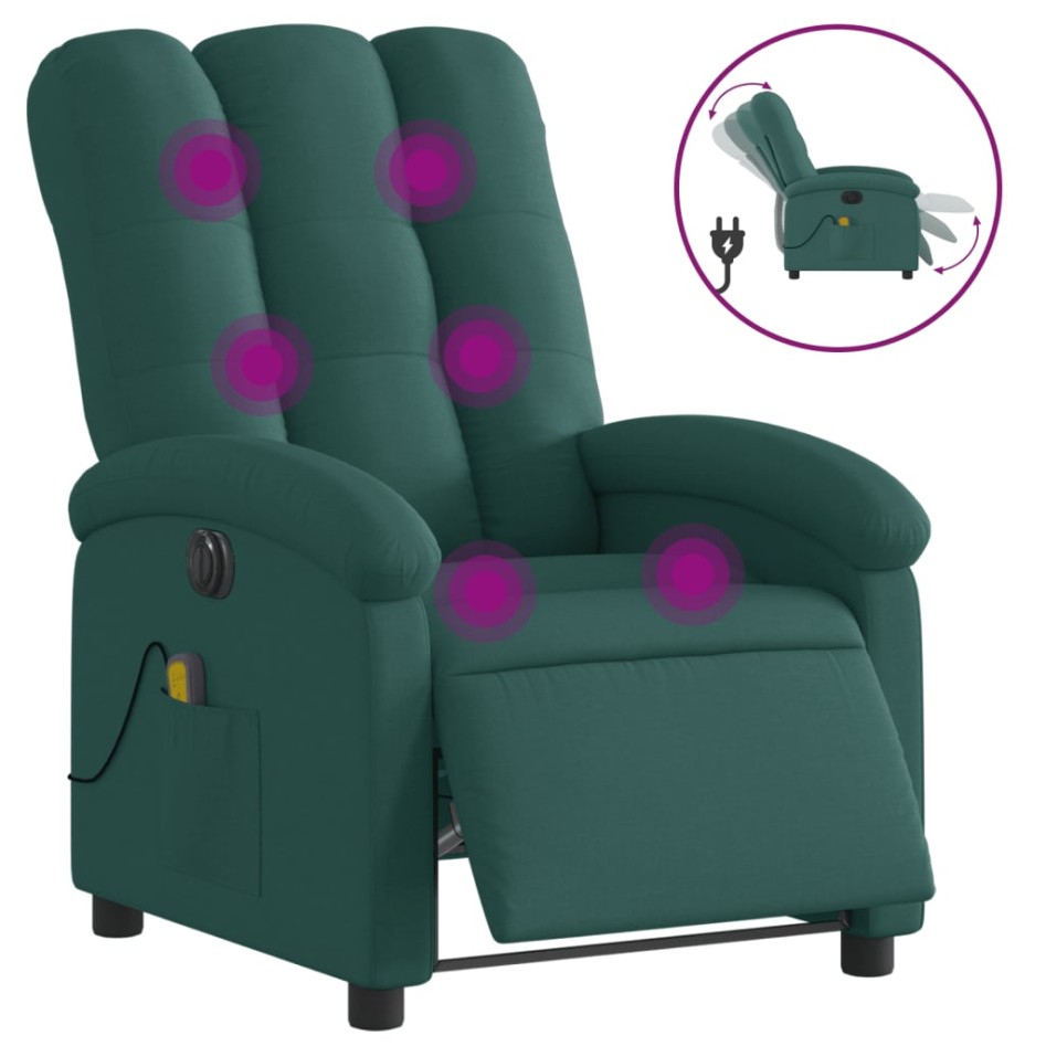 Sillón reclinable de masaje eléctrico tela verde
