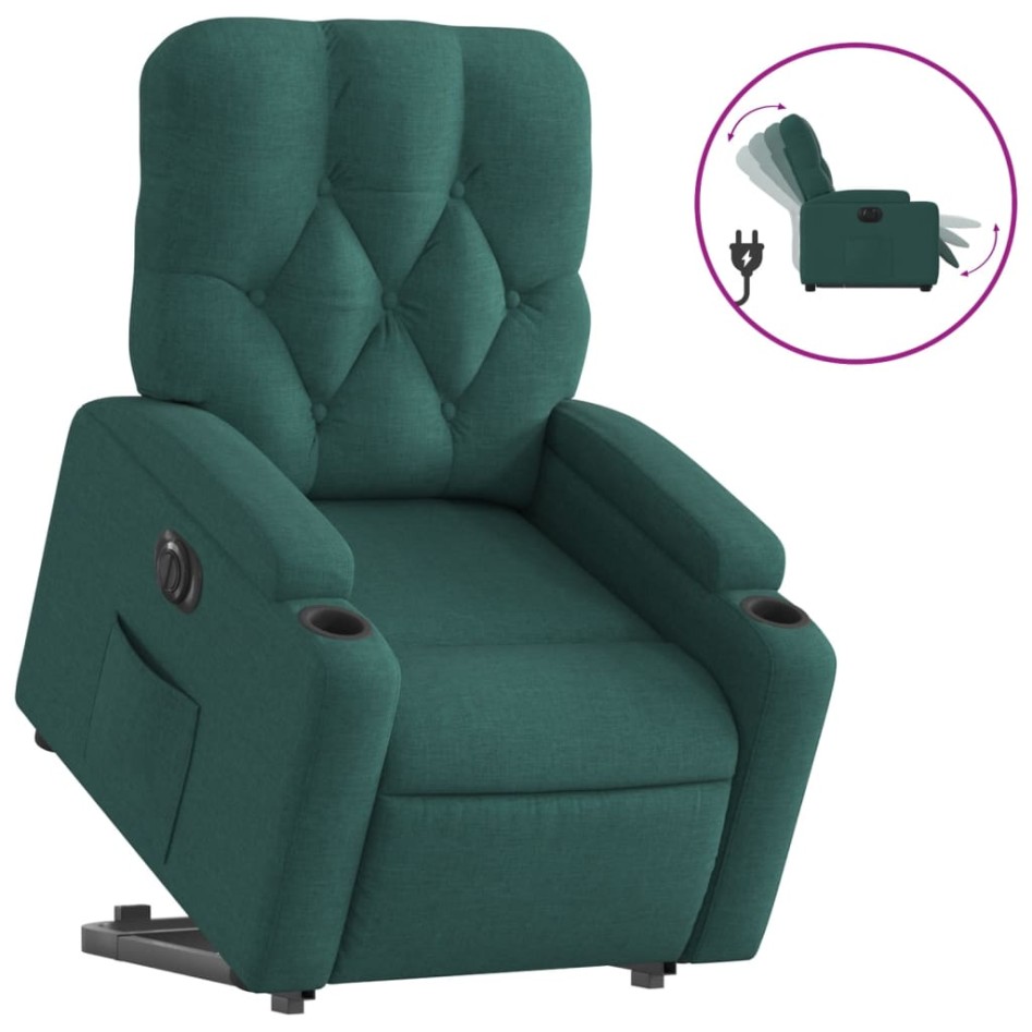 Sillón eléctrico reclinable elevable de tela verde