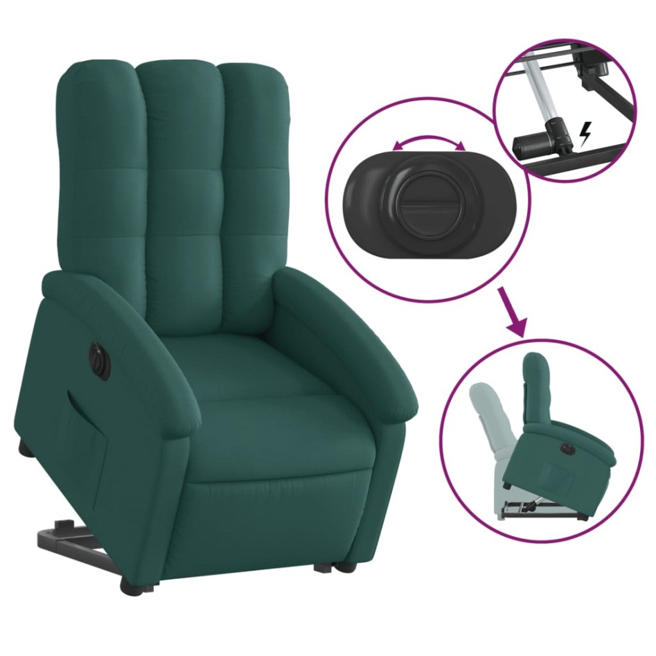 Sillón eléctrico reclinable elevable de tela verde