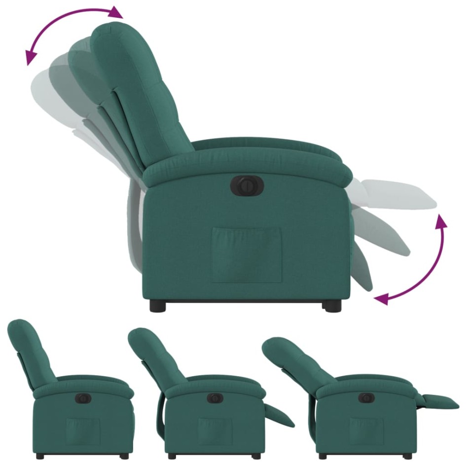 Sillón eléctrico reclinable elevable de tela verde