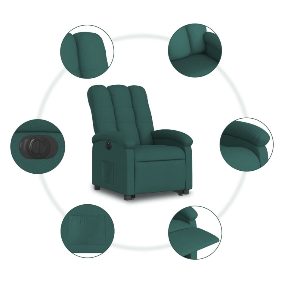 Sillón eléctrico reclinable elevable de tela verde
