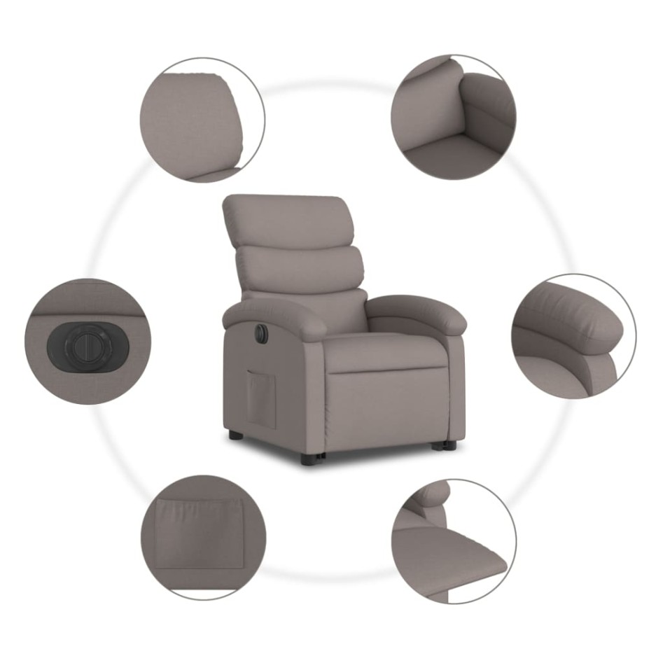 Sillón eléctrico reclinable elevable de tela gris