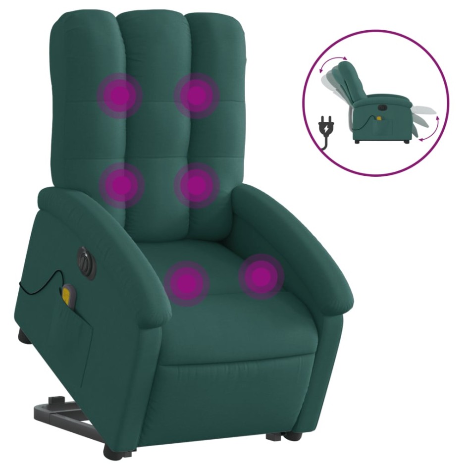 Sillón masaje eléctrico reclinable elevable tela verde