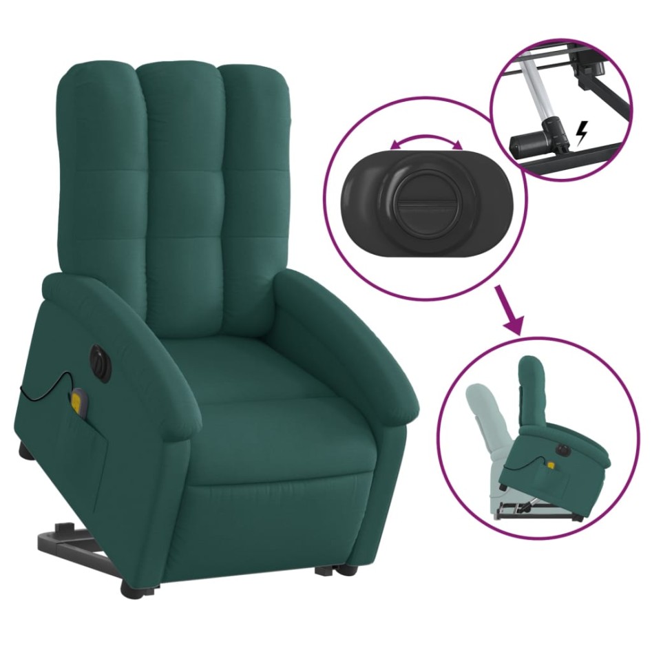 Sillón masaje eléctrico reclinable elevable tela verde