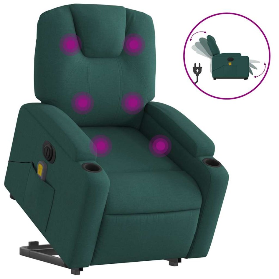 Sillón masaje eléctrico reclinable elevable tela verde