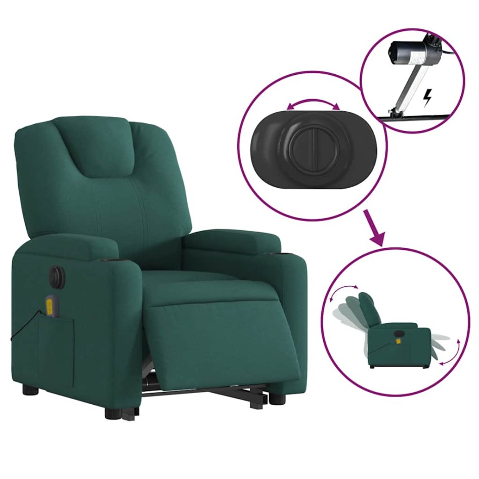 Sillón masaje eléctrico reclinable elevable tela verde