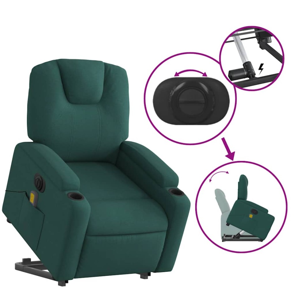 Sillón masaje eléctrico reclinable elevable tela verde