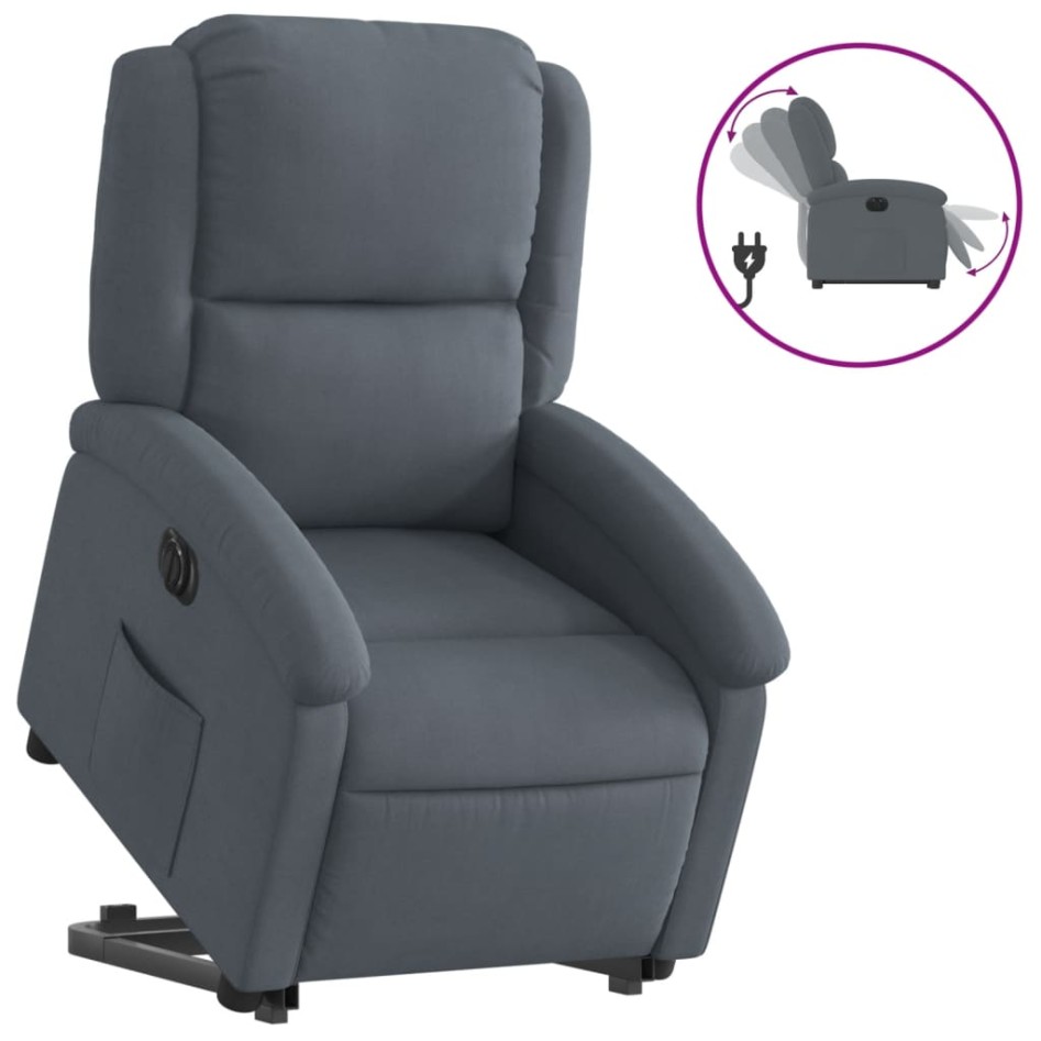 Sillón eléctrico reclinable elevable de terciopelo gris