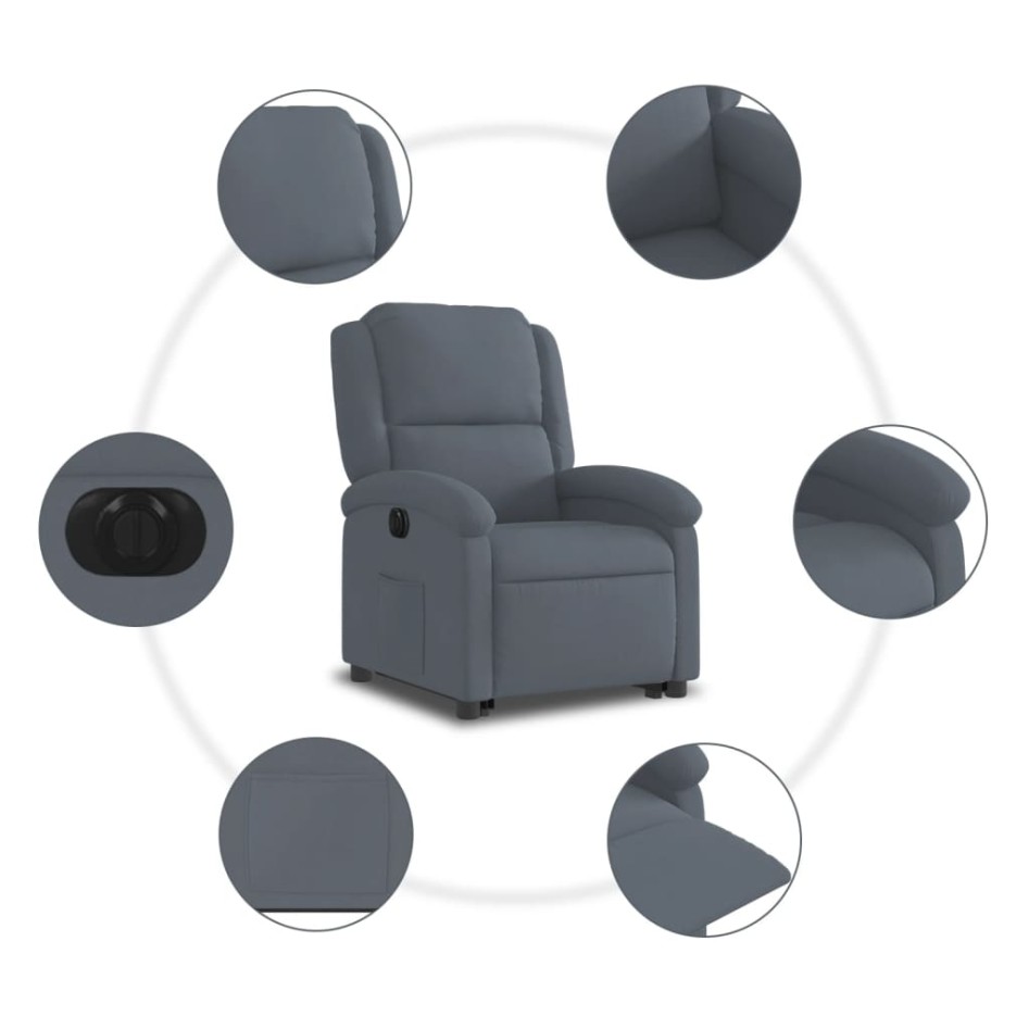Sillón eléctrico reclinable elevable de terciopelo gris
