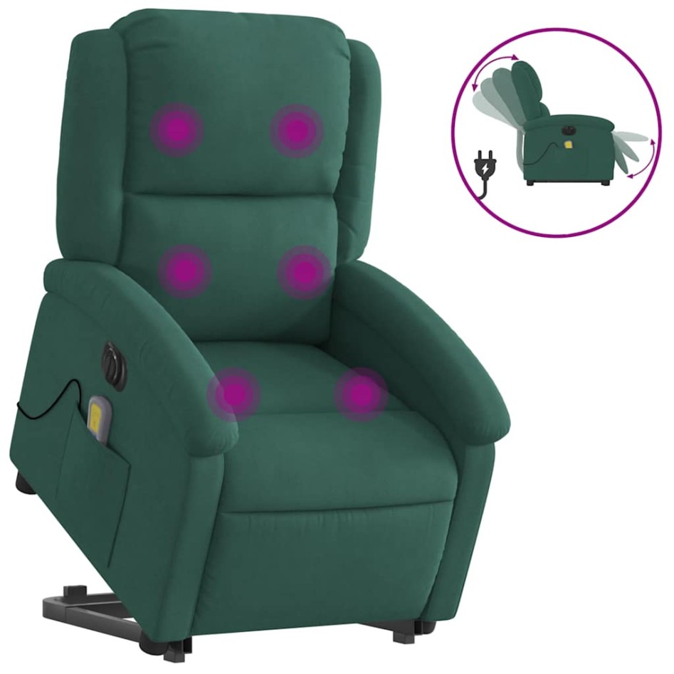 Sillón masaje reclinable elevable terciopelo verde