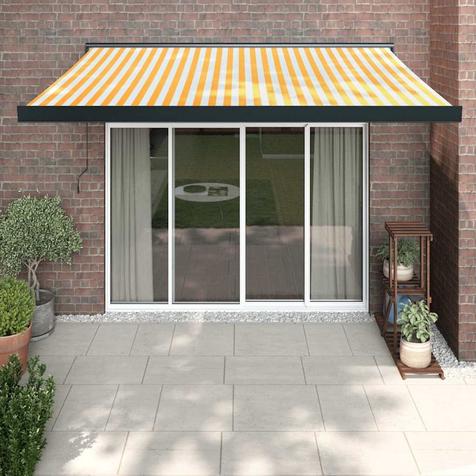 Toldo retráctil aluminio y tela blanco y amarillo 3x2,5