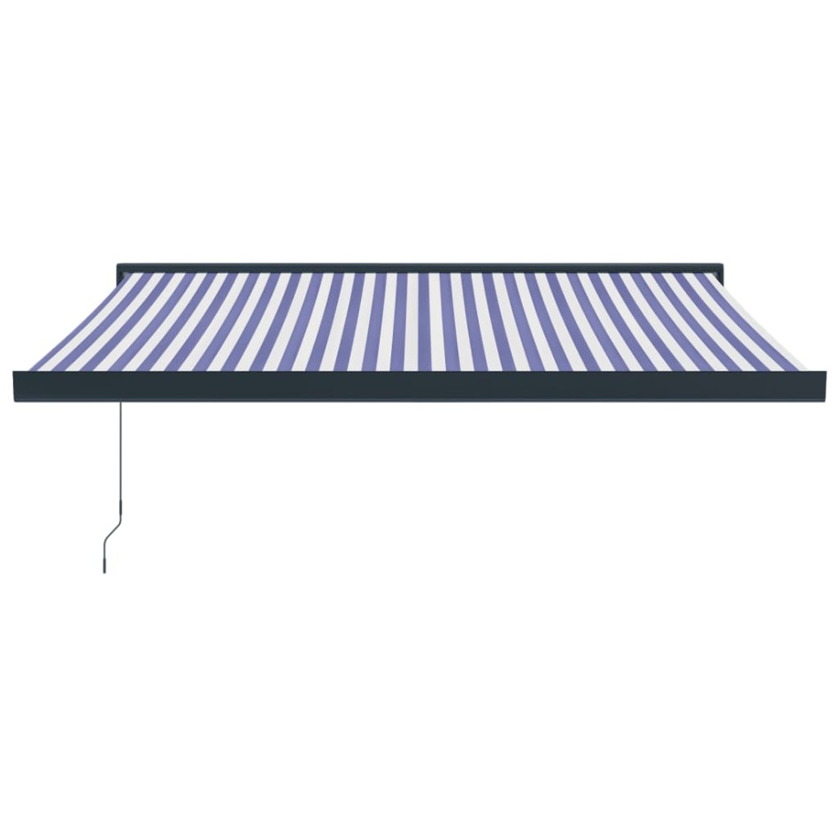 Toldo retráctil aluminio y tela azul y blanco 3x2,5