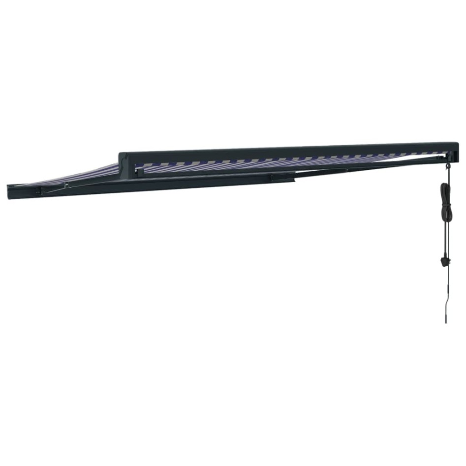 Toldo retráctil aluminio y tela azul y blanco 3x2,5