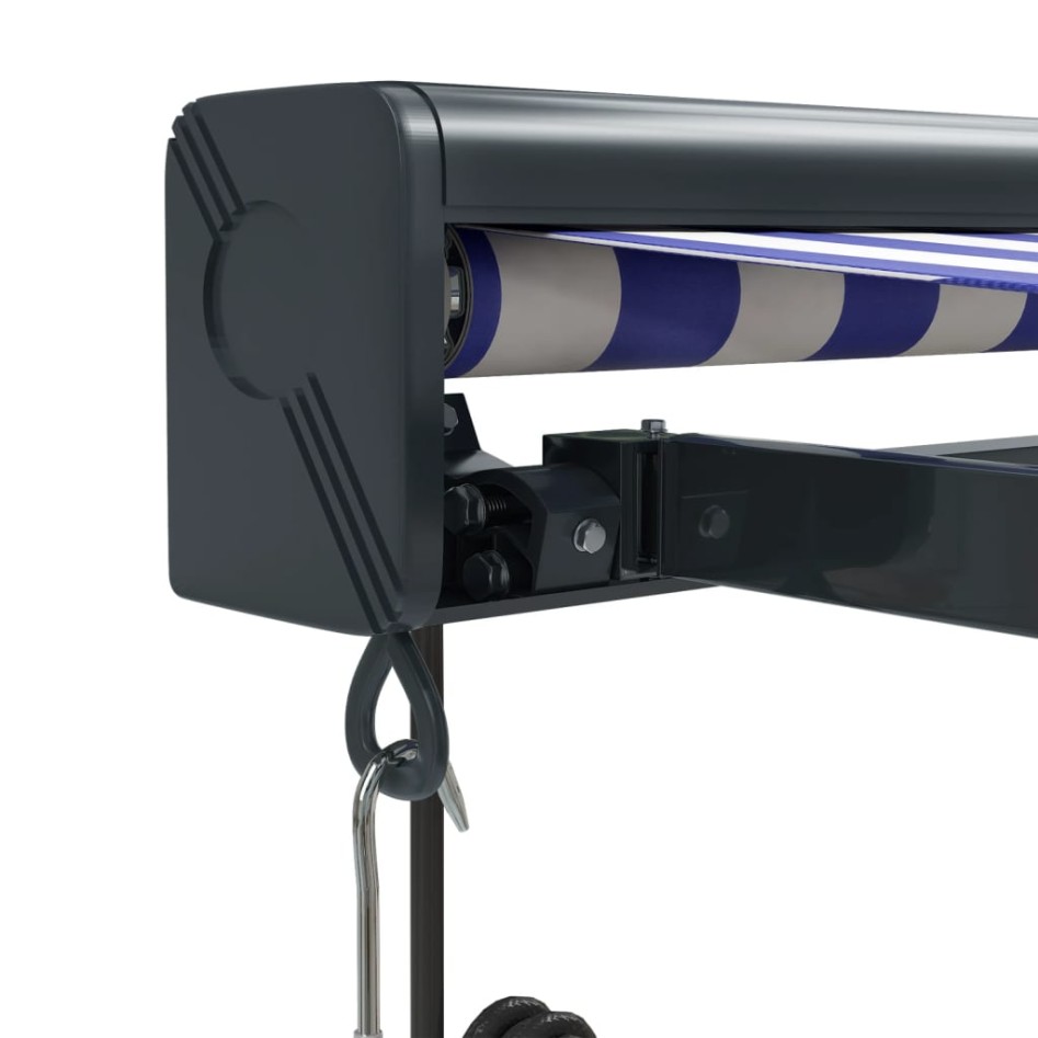 Toldo retráctil aluminio y tela azul y blanco 3x2,5