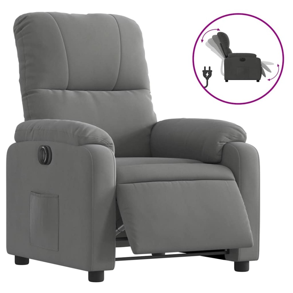 Sillón reclinable eléctrico tela de microfibra gris