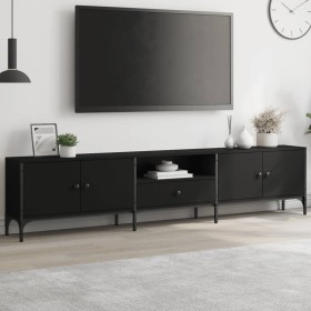 Mueble de TV con cajón madera de ingeniería negro 200x25x44