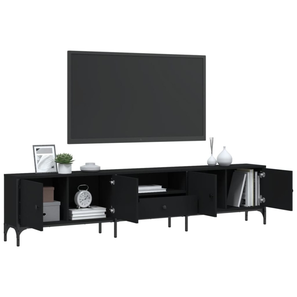 Mueble de TV con cajón madera de ingeniería negro 200x25x44
