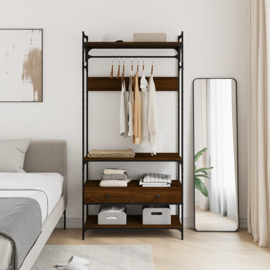 Armario cajones madera ingeniería marrón roble 89x39x184,5