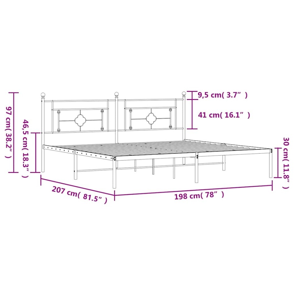 Estructura cama sin colchón con cabecero metal negro 193x203
