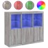 Aparador con luz LED 3 pzas madera de ingeniería gris