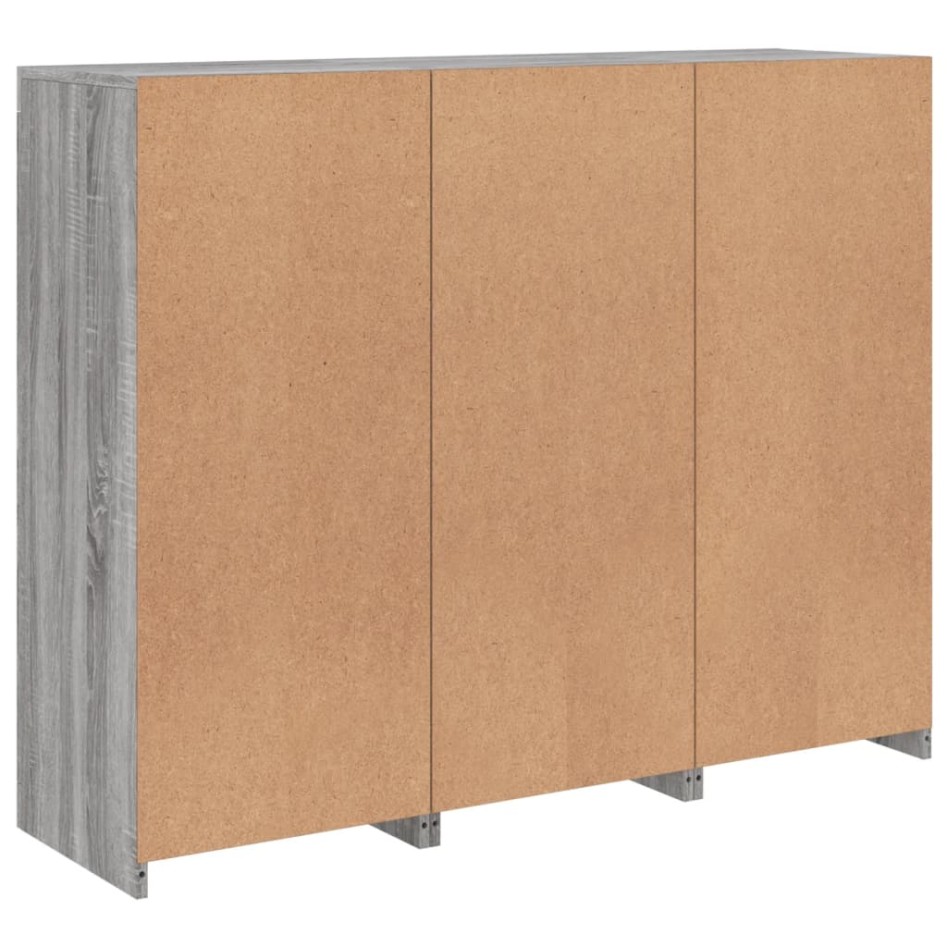 Aparador con luz LED 3 pzas madera de ingeniería gris