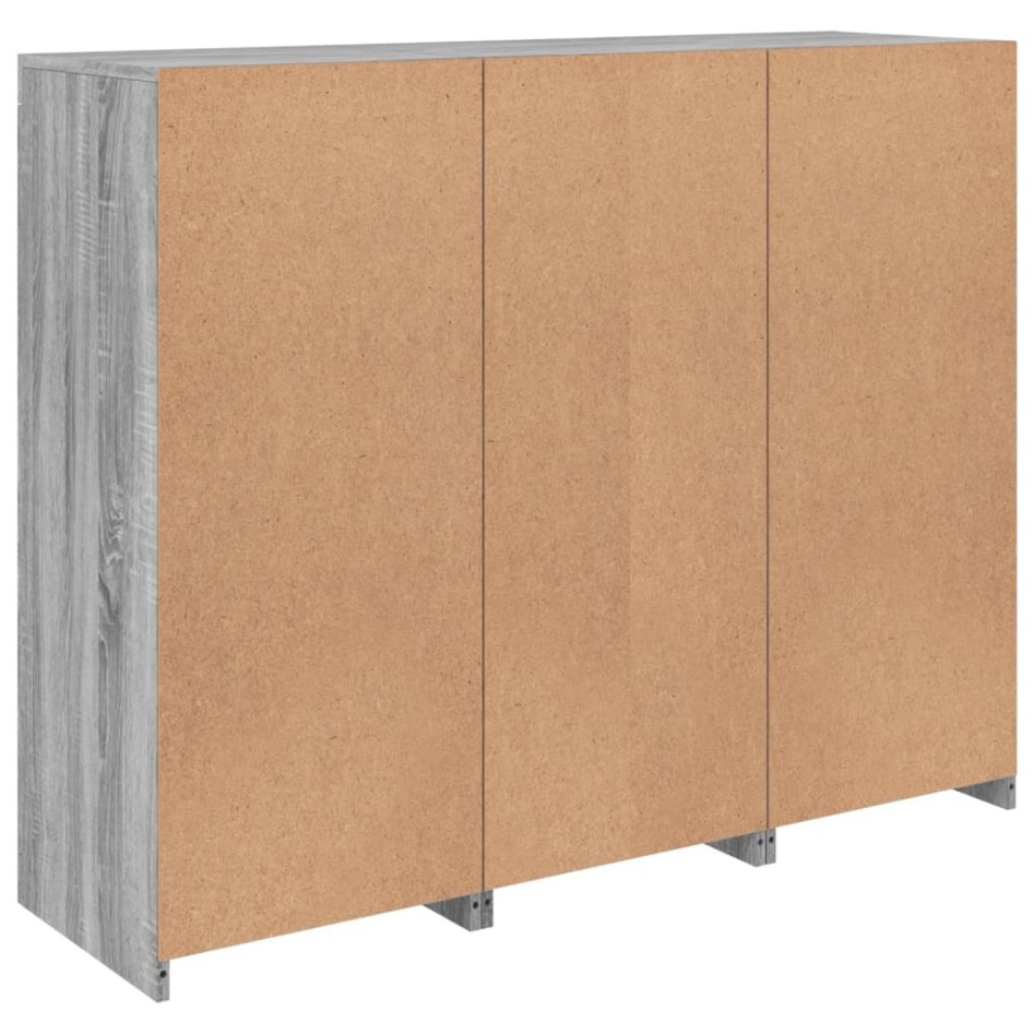 Aparador con luz LED 3 pzas madera de ingeniería gris