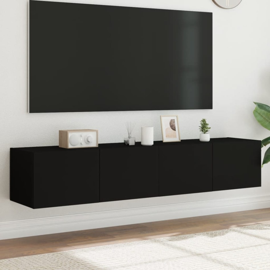 Muebles de TV de pared con luces LED 2 uds negro 80x35x31