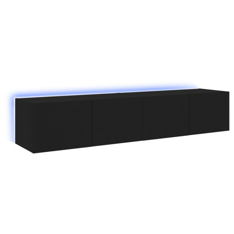 Muebles de TV de pared con luces LED 2 uds negro 80x35x31